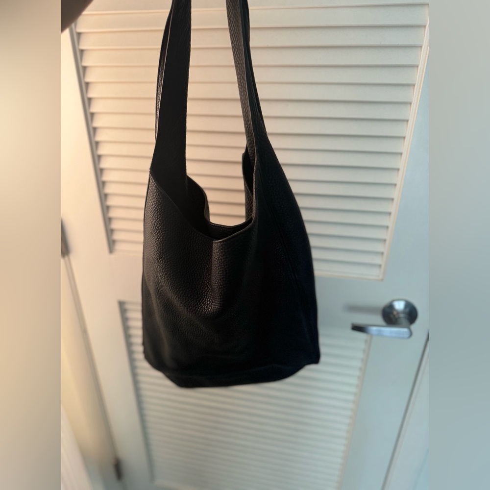 Oversized Black Pebble Leather Tote